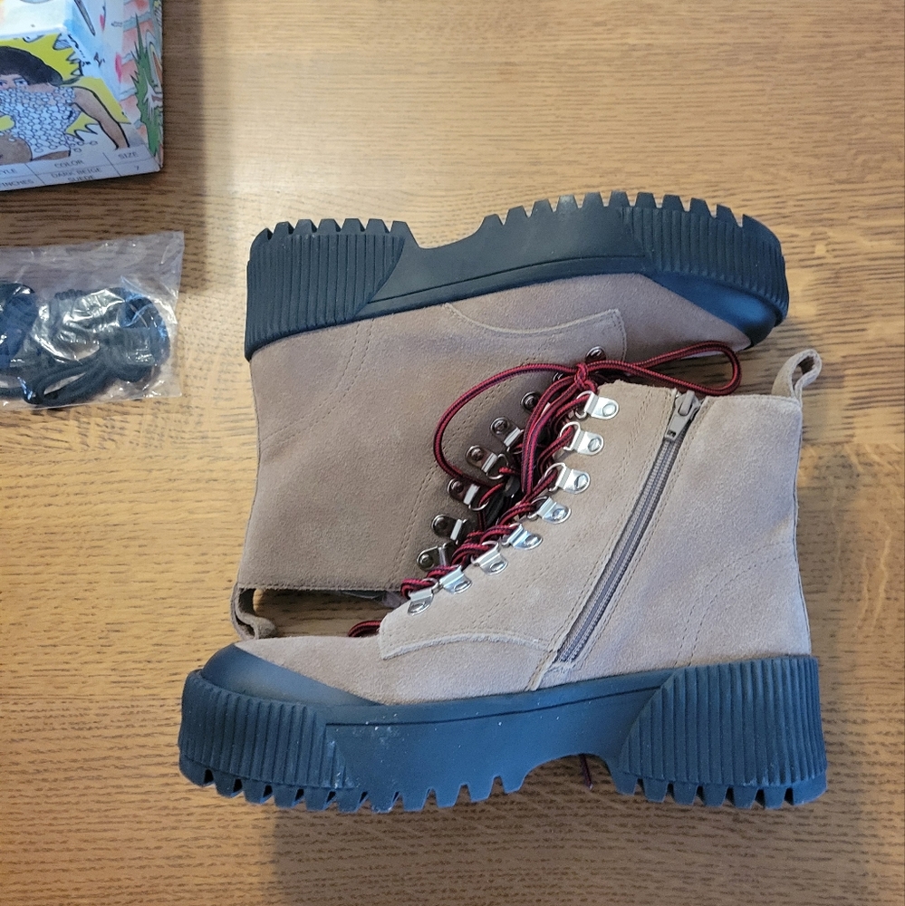 Jeffeey Campbell Finches Hiking Boots - Dark Beige Suede - Picture 10 of 13